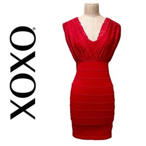 XOXO Lace Bodice Bandage Dress